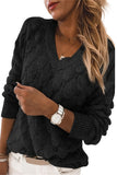 Feather Hollowed-out V-neck Long Sleeve Knitted Sweater