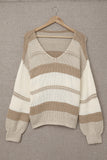 V-neck Knitted Lantern Sleeve Pullover Sweater