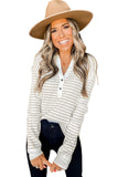 Navy Striped Ribbed Knit Polo Top