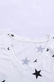 V Neck Stars Print Gray T-shirt