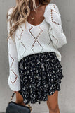 Hollowed-out V-neck Knitted Sweater