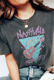 NASHVILLE MUSIC CITY Guitar Print Crew Neck T Shirt