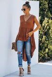 Sleeveless V Neck High Low Asymmetrical Irregular Hem Casual Top