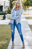 color Plaid Print Pocket Drawstring Hooded Jacket