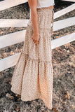 Smocked Ruffled Tiered Spots High Waist Maxi Skirt