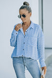 Sky Blue Swiss Dot Buttoned Pocket Long Sleeve Shirt