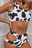 Animal Spots Print Asymmetric Hollow-out High Waist Bikini