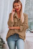 Khaki Plush Button Down Pocketed Shirt Jacket