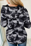 Plaid Button Collar Drawstring Pullover Hoodie