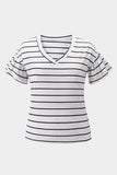 White Stripe V-neck Short Sleeve T Shirt