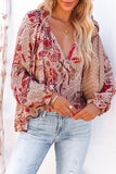 Split V Neck Printed Blouse