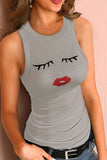 Crew Neck Eyelash Pattern Ribbed Knit Tank