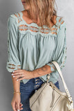 Green Crochet Trim Hollow-out Blouse