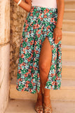 Floral Print Pleated Slit Skirt