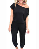 Women's Loose Fit Off Shoulder Jumpsuit Rompers with Pockets