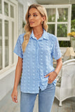 Buttoned Swiss Dot Turn-down Collar Short Sleeve Shirt