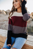 Color Block Knitted O-neck Pullover Sweater