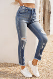 High Rise Distressed Raw Hem Skinny Jeans
