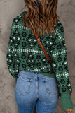 Green Aztec Knitted Drop Shoulder Zipped Sweater