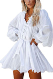 Brief Comfy Pleated Long Sleeve White Mini Dress
