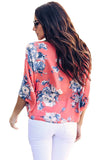 Floral Print Tie Front Kimono Sleeve Blouse