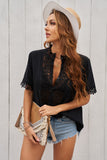 Crochet Hollow-out Lace Splicing Short Sleeve Top