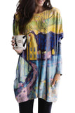 Star Printing Long Sleeve Tunic Top With Two Side Pockets