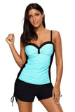 Spaghetti Straps Ruched Top and Drawstring Boy Shorts Tankini