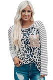Sequin Pocket Dotted Panel Striped Sleeve Top