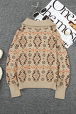 Aztec Knitted Drop Shoulder Zipped Sweater