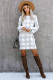 Gingham Balloon Sleeve Sweater Dress
