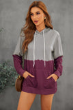 Light Green Dip-Dye Colorblock Drawstring Hoodie with Pockets