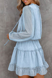 Swiss Dot Bubble Sleeve Ruffle Mini Dress