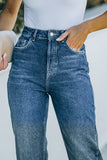 Blue Ripped High Waist Straight Leg Jeans