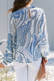 Crewneck Floral Printed Balloon Sleeves Blouse
