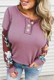 Floral Accent Puff Sleeves Plus Size Thermal Top