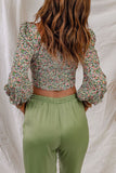 Multicolor Floral Print Smocked Back Square Neck Crop Top