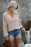 Turn Collar V Neck Crinkled Cuffed Shirt