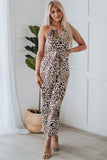 Keyhole Front Leopard Sleeveless Cropped Jumpsuit