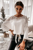 Lace Splicing Tie Knot Bell Sleeve Blouse