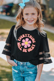 Little Girl Sunflower Print Mesh Bell Sleeve Top