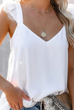 V Neck Flutter Lace Flowy Tank Tops