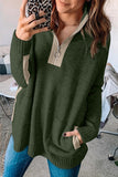 High Neck 1/4 Zip Pocketed Cozy Sweater