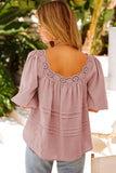 Pink Puff Sleeve Eyelet Babydoll Blouse