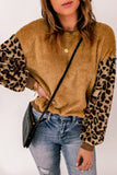 Brown Leopard Sleeve Patchwork Fleece Pullover Sweatshirt