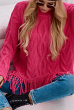 High Neck Cable Knit Tasseled Sweater