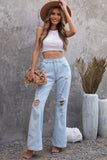 Washed Ripped Knee Wide Legs Jeans
