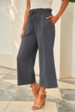 Gray Paperbag Waist Straight Leg Cropped Pants