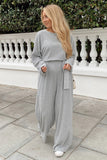 Ribbed Knit Belted Wide Leg Jumpsuit
