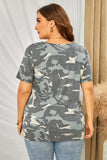 Sequined V Neckline Camo Plus Size T-shirt